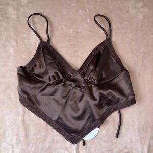 Rebelflow Brown Satin Lace Trim Handkerchief Camisole Tie Back Top Medium